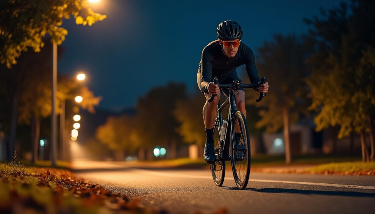 découvrez un entraînement nocturne intense où la passion pour le cyclisme guide chaque coup de pédale, mêlant détermination et dépassement de soi sous les étoiles.